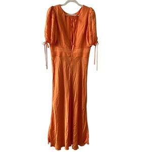Ted Baker London Orange Puff Sleeve‎ Maxi Dress Size 4 100% Viscose Elegant